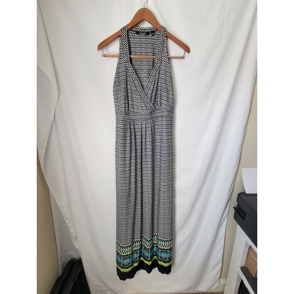 Essentials by Milano Women's L Black White Halter Neck Midi‎ Dress Geometric